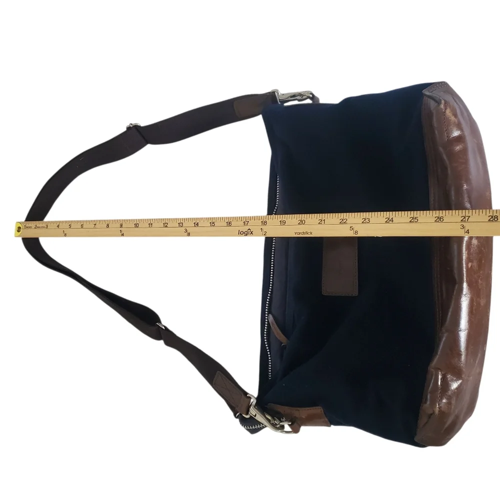 PROPERTY OF... Vintage‎ Navy Blue Wool Blend / Cognac Leather Men's Day Bag